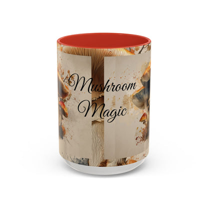 Mushroom Magic Accent Coffee Mug — 11/15oz Ceramic Cup with Woodland Fungi Design