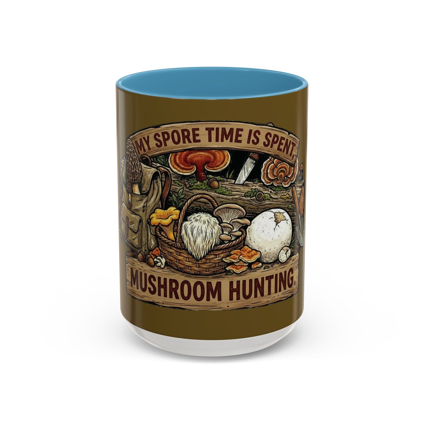 Mushroom Hunting Coffee Mug – "My Spore Time Is Spent" Rustic Forager Accent Mug