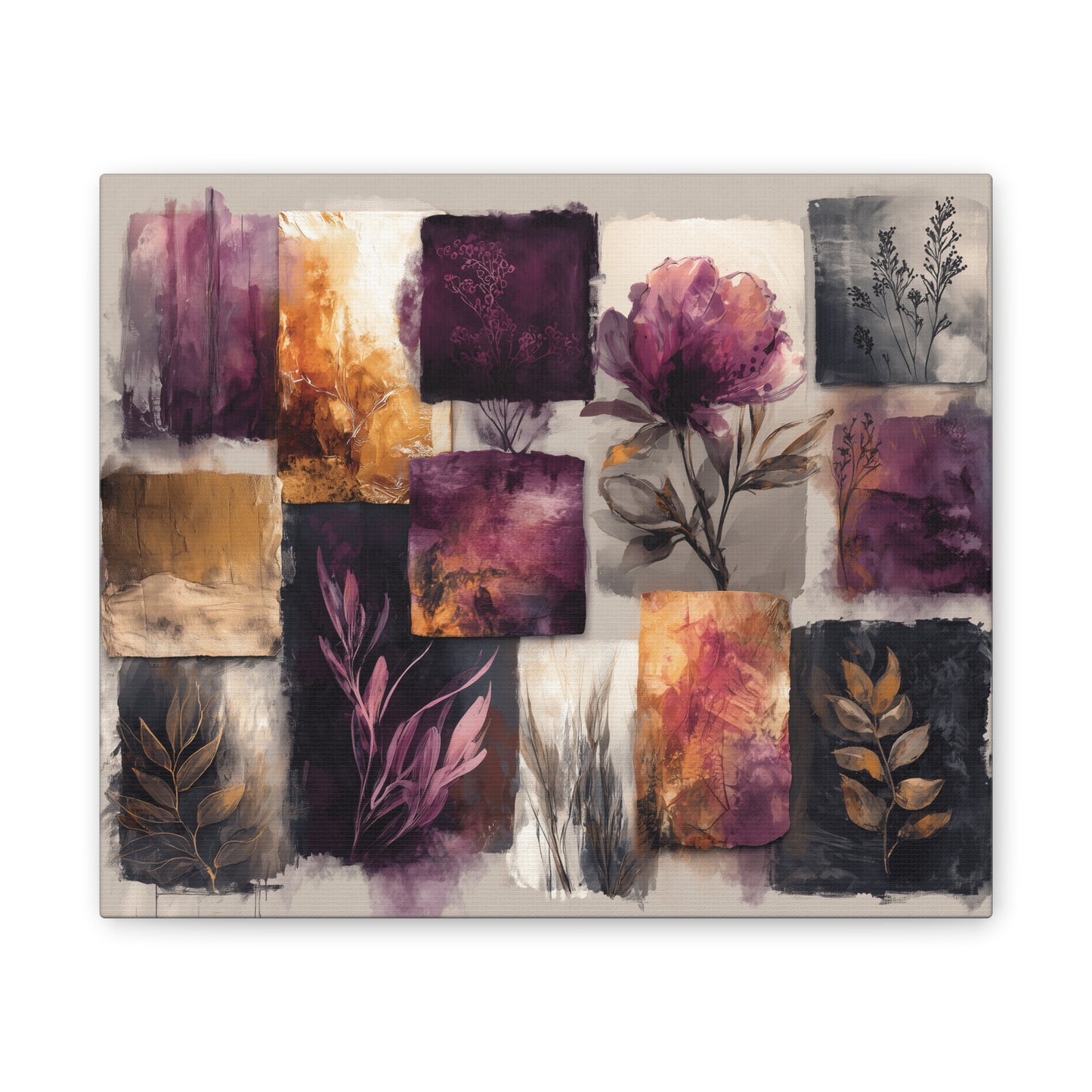 Golden Plum Series #2 -Floral Canvas Wall Art, Abstract Flowers Print, Home Decor, Living Room Artwork, Purple and Gold Wall Decor