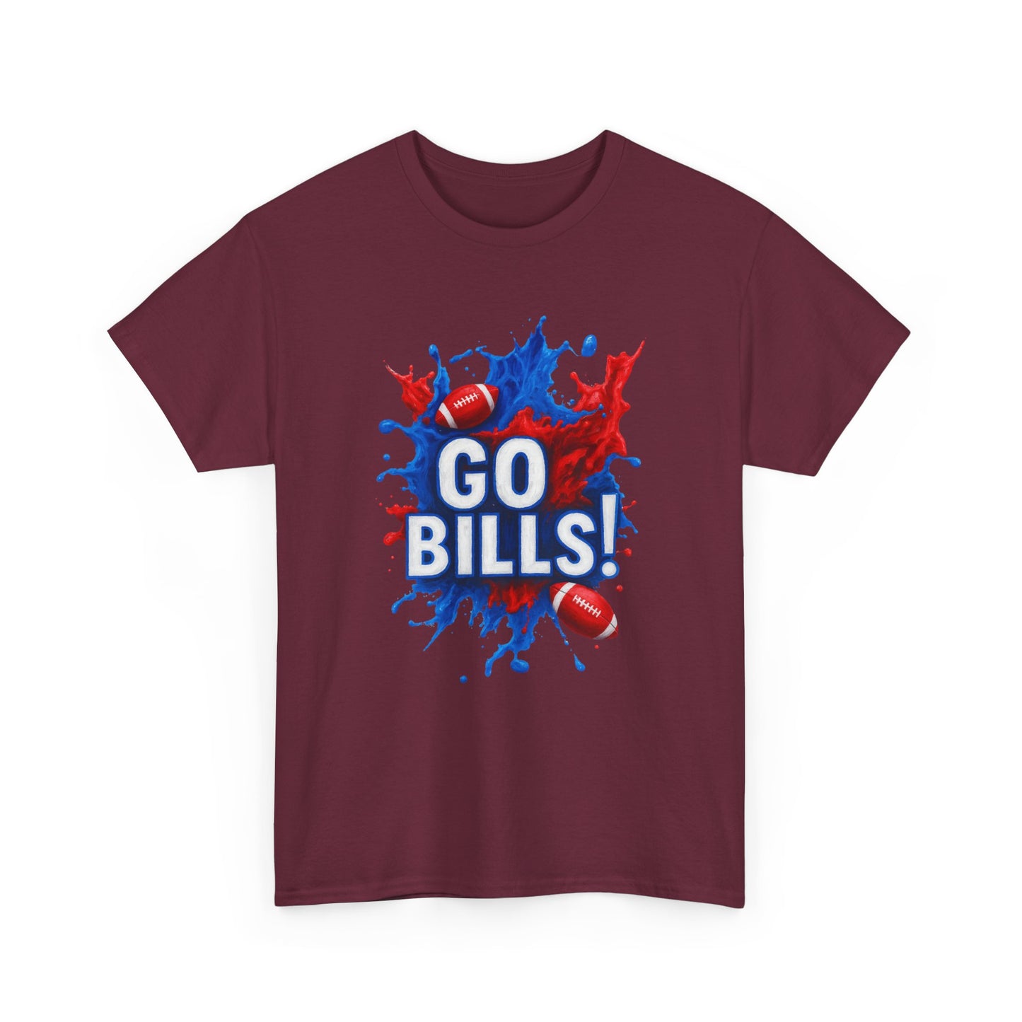 Go Bills -Cheerful Sports Tee - Go Bills! Unisex Heavy Cotton T-Shirt, Game Day Apparel, Football Fan Shirt, Spirit Wear, Gift for Sports Lovers
