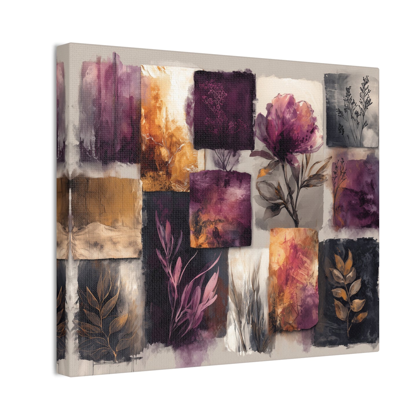 Golden Plum Series #2 -Floral Canvas Wall Art, Abstract Flowers Print, Home Decor, Living Room Artwork, Purple and Gold Wall Decor