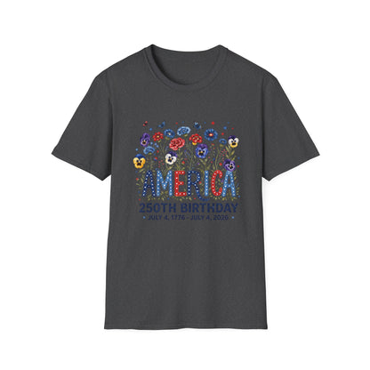 America 250th Birthday T-Shirt – July 4, 1776–2026 Patriotic Floral Tee