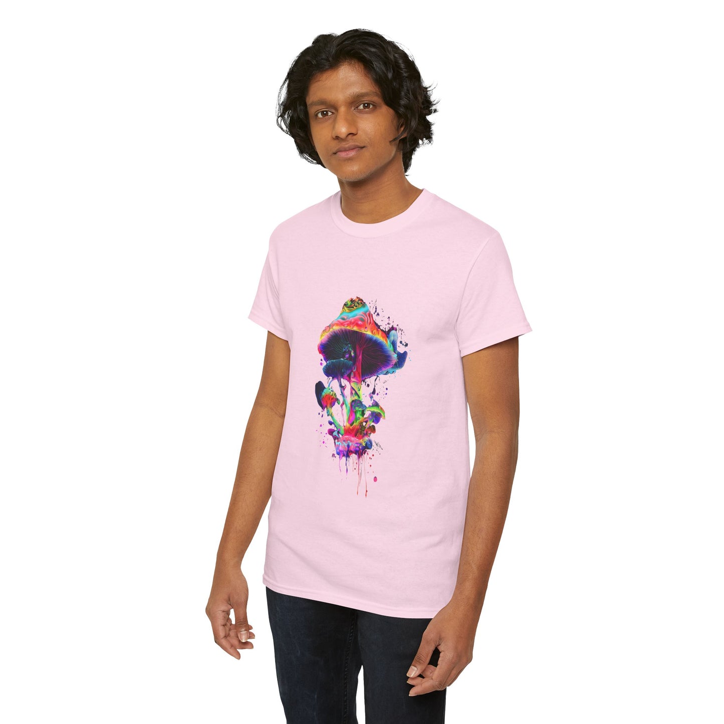 Colorful Psychedelic Mushroom Tee, Unisex Heavy Cotton T-Shirt, Vibrant Graphic Shirt, Perfect for Festivals, Eco-friendly Gift, Casual Wear