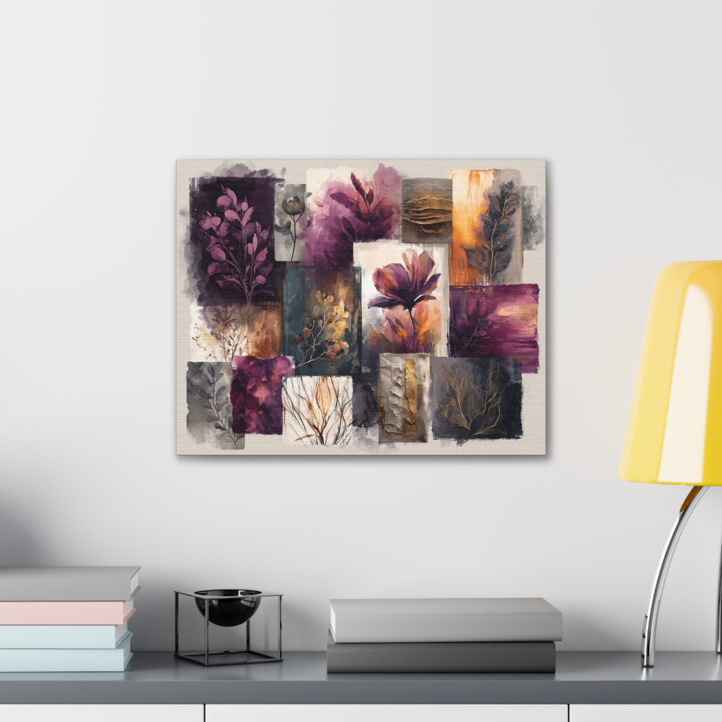 Golden Plum Series #3 Floral Canvas Wall Art, Abstract Flowers Print, Home Decor, Living Room Artwork, Purple and Gold Wall Decor