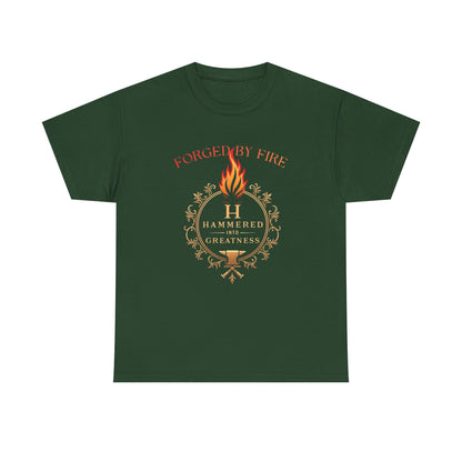 Forged By Fire T‑Shirt — Flaming Torch Crest Graphic Tee