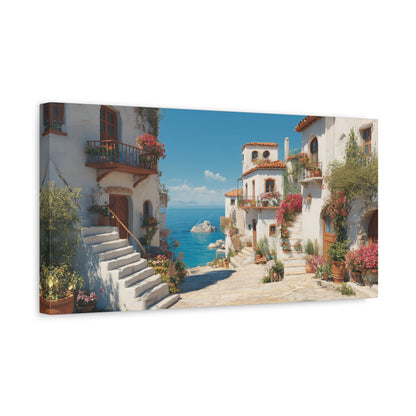 Coastal Village Matte Canvas Art, Mediterranean Decor, Beach House Wall Art, Home Gallery, Vacation Vibes, Gift for Travel Lovers
