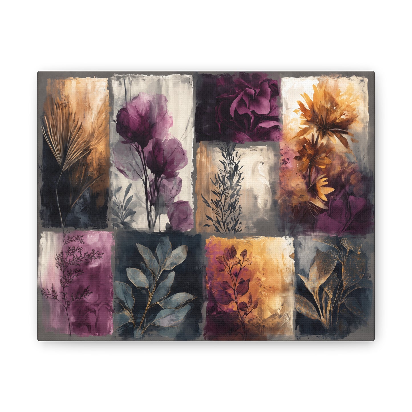 Golden Plum Series #1 Floral Canvas Wall Art, Abstract Flowers Print, Home Decor, Living Room Artwork, Purple and Gold Wall Decor
