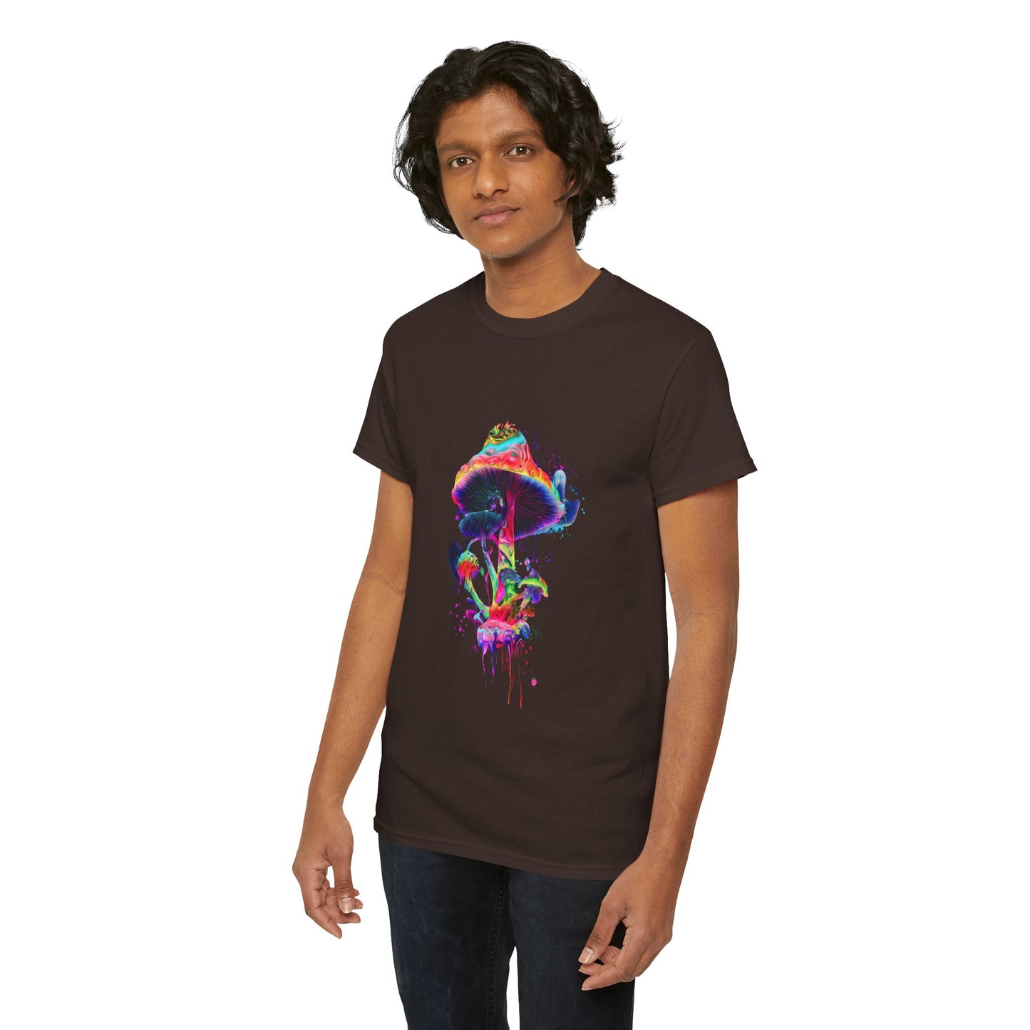 Colorful Psychedelic Mushroom Tee, Unisex Heavy Cotton T-Shirt, Vibrant Graphic Shirt, Perfect for Festivals, Eco-friendly Gift, Casual Wear