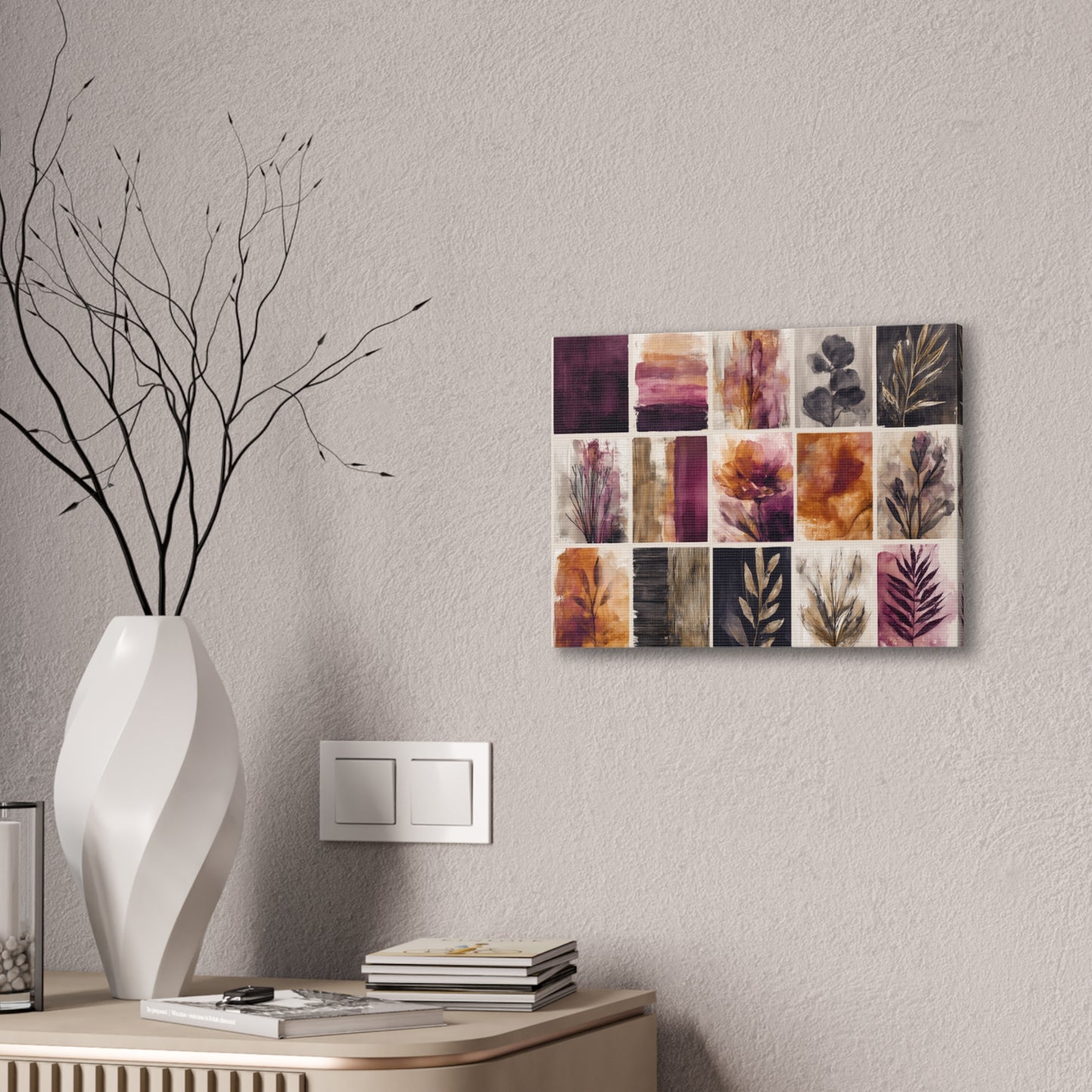 Golden Plum Series #4 Floral Canvas Wall Art, Abstract Flowers Print, Home Decor, Living Room Artwork, Purple and Gold Wall Decor