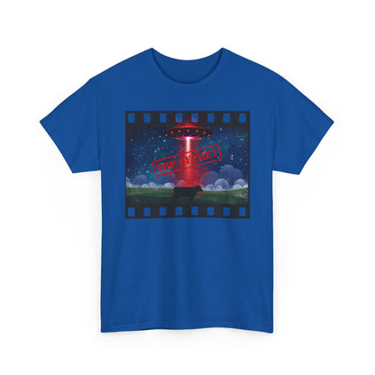 COW & UFO Tee | Unisex Heavy Cotton T-Shirt, Alien Design, Sci-Fi Merchandise, Casual Wear, Gift for Extraterrestrial Fans