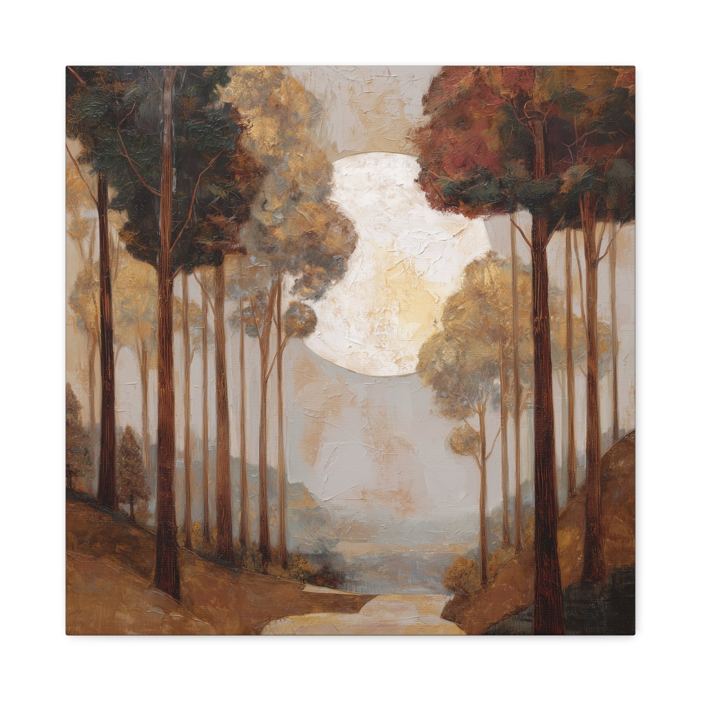 Moonlite Path -Serene Landscape Canvas Art Print, Nature Wall Decor, Rustic Aesthetic, Cozy Living Room Decoration