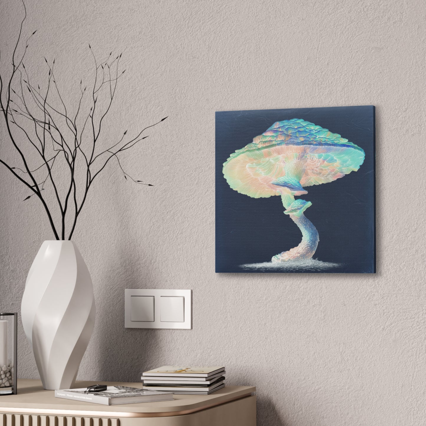 Feel the Rainbow Inverse-Mushroom Canvas Art, Stretched Wall Decor, Bohemian Home Decor, Psychedelic Wall Art, Nature-Inspired Art