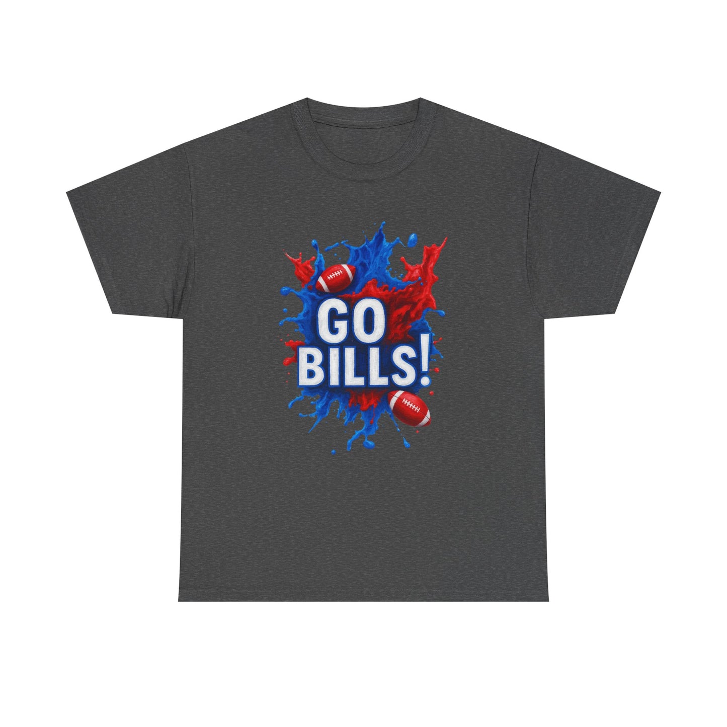 Go Bills -Cheerful Sports Tee - Go Bills! Unisex Heavy Cotton T-Shirt, Game Day Apparel, Football Fan Shirt, Spirit Wear, Gift for Sports Lovers