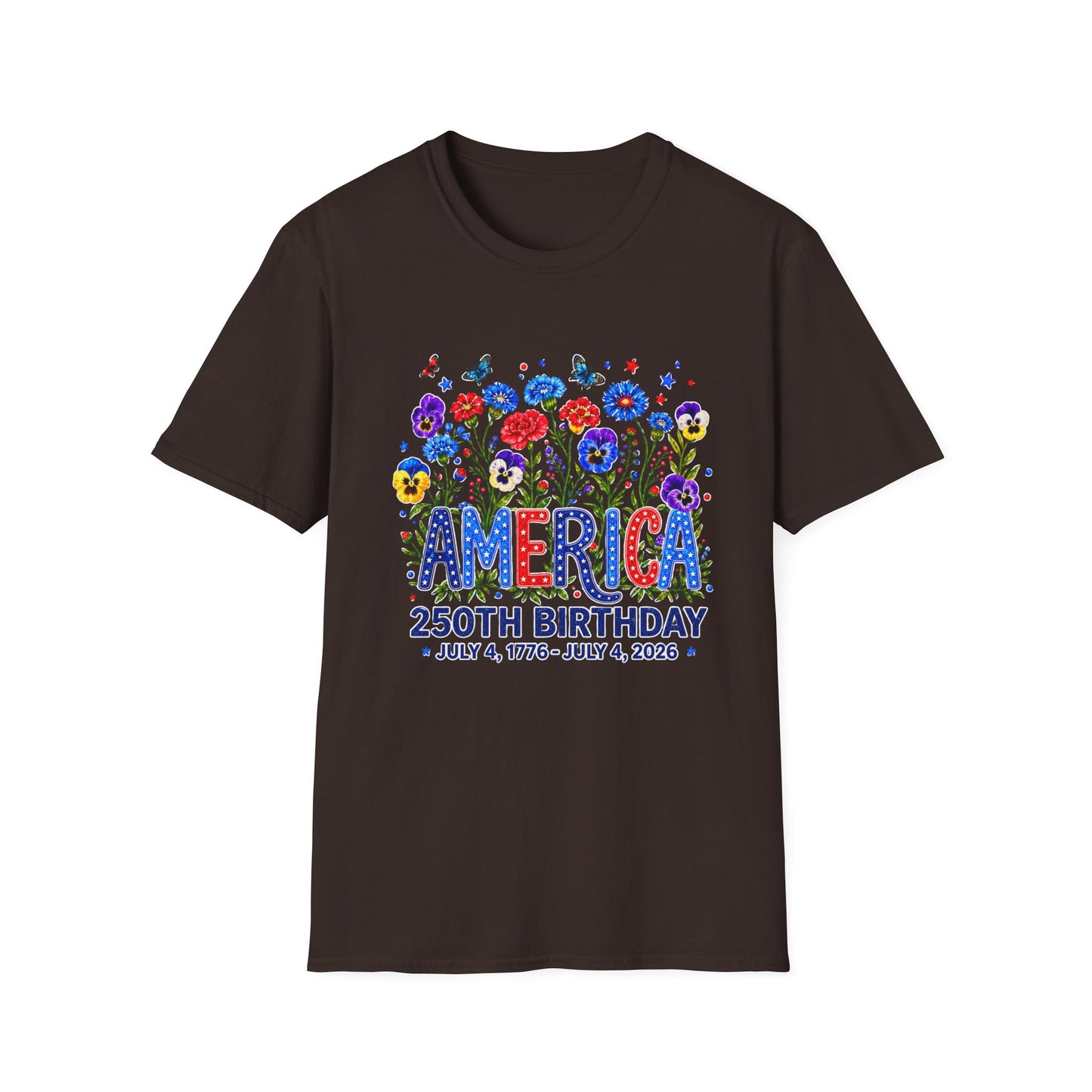 America 250th Birthday T-Shirt – July 4, 1776–2026 Patriotic Floral Tee