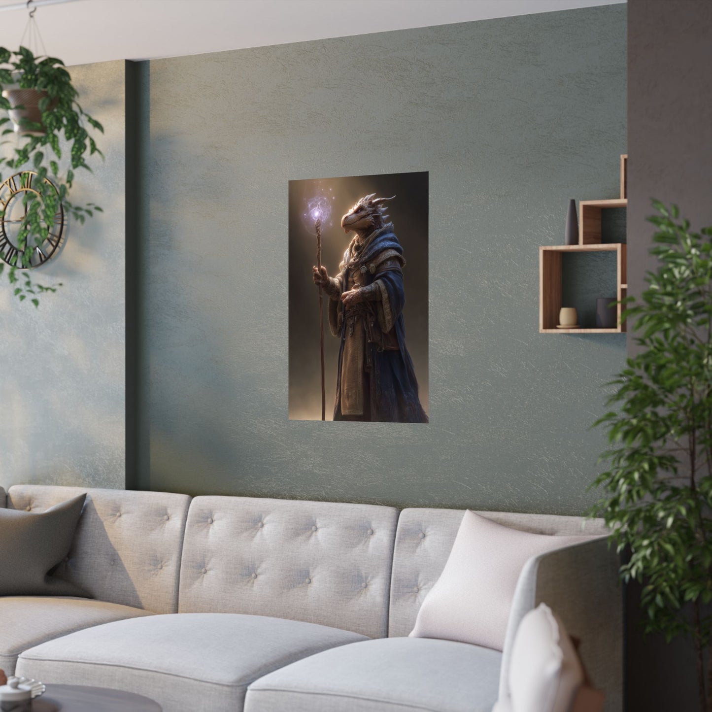 Dragonborn Wizard Satin Poster — Fantasy Dragonborn Mage Art Print