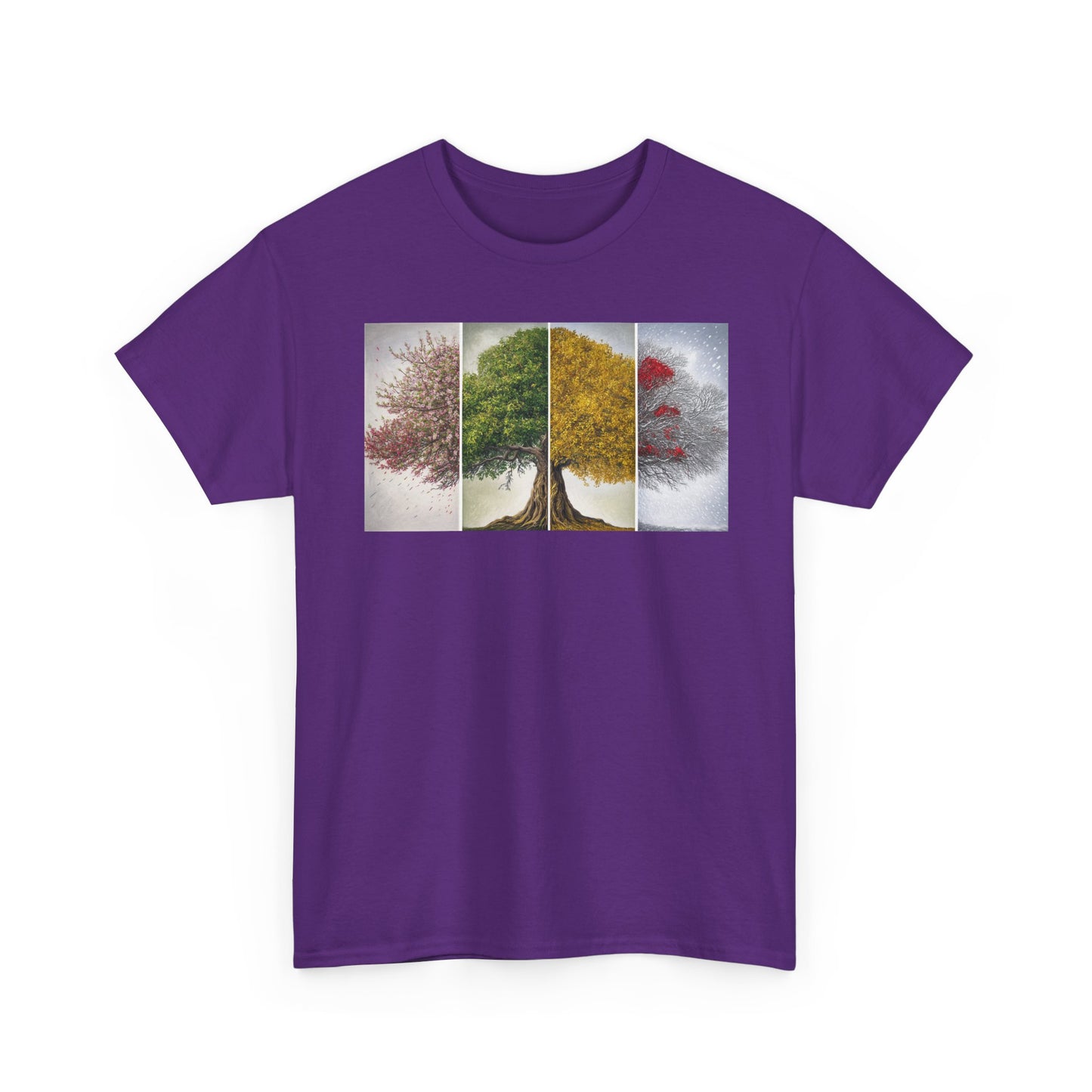 Seasonal Tree Unisex Heavy Cotton Tee | Nature Lover Gift, Fall Fashion, Eco-Friendly Apparel, Casual Wear, Outdoor Adventure