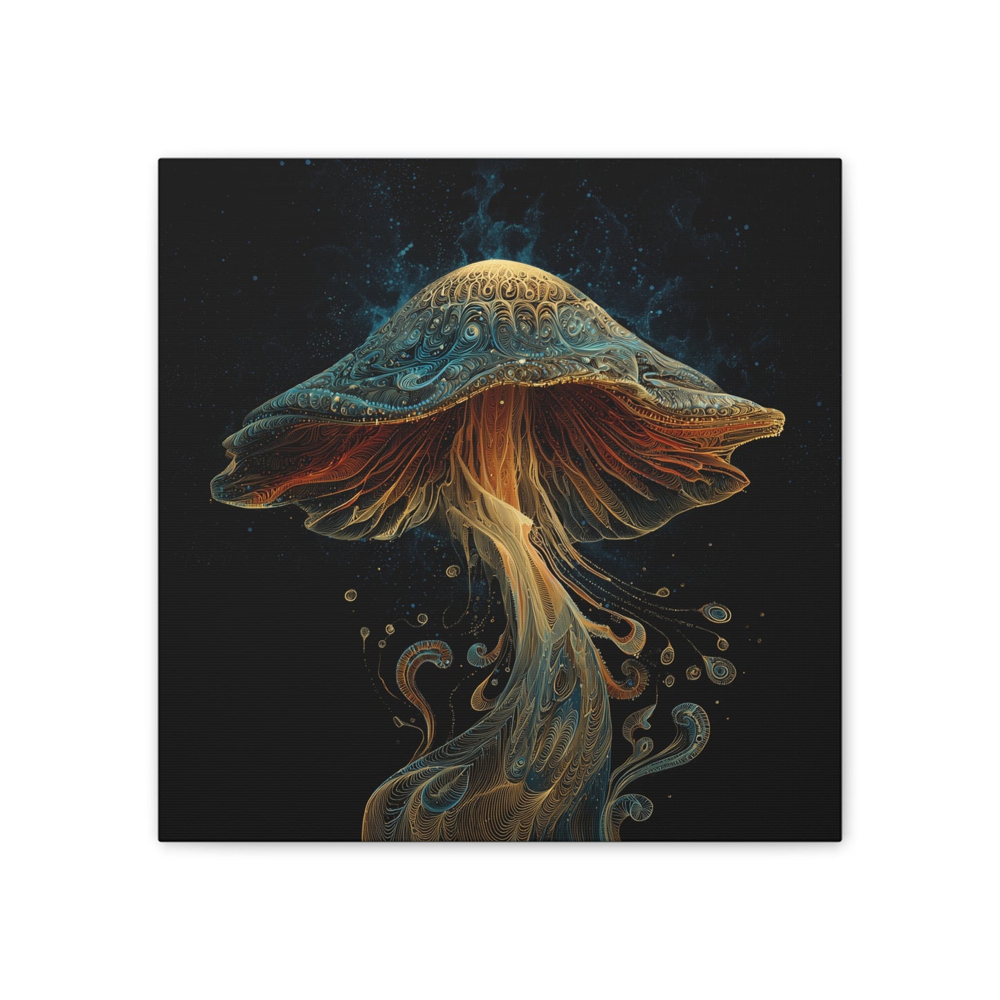 Floating High-Mushroom Canvas Art, Stretched Wall Decor, Bohemian Home Decor, Psychedelic Wall Art, Nature-Inspired Art
