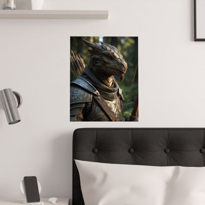 Fantasy Dragonborn Ranger Satin Paper Poster — Armored Dragonborn Ranger Wall Art