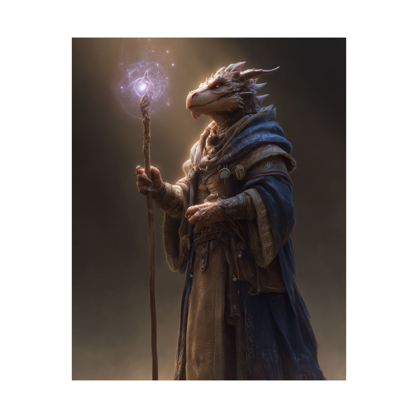 Dragonborn Wizard Satin Poster — Fantasy Dragonborn Mage Art Print