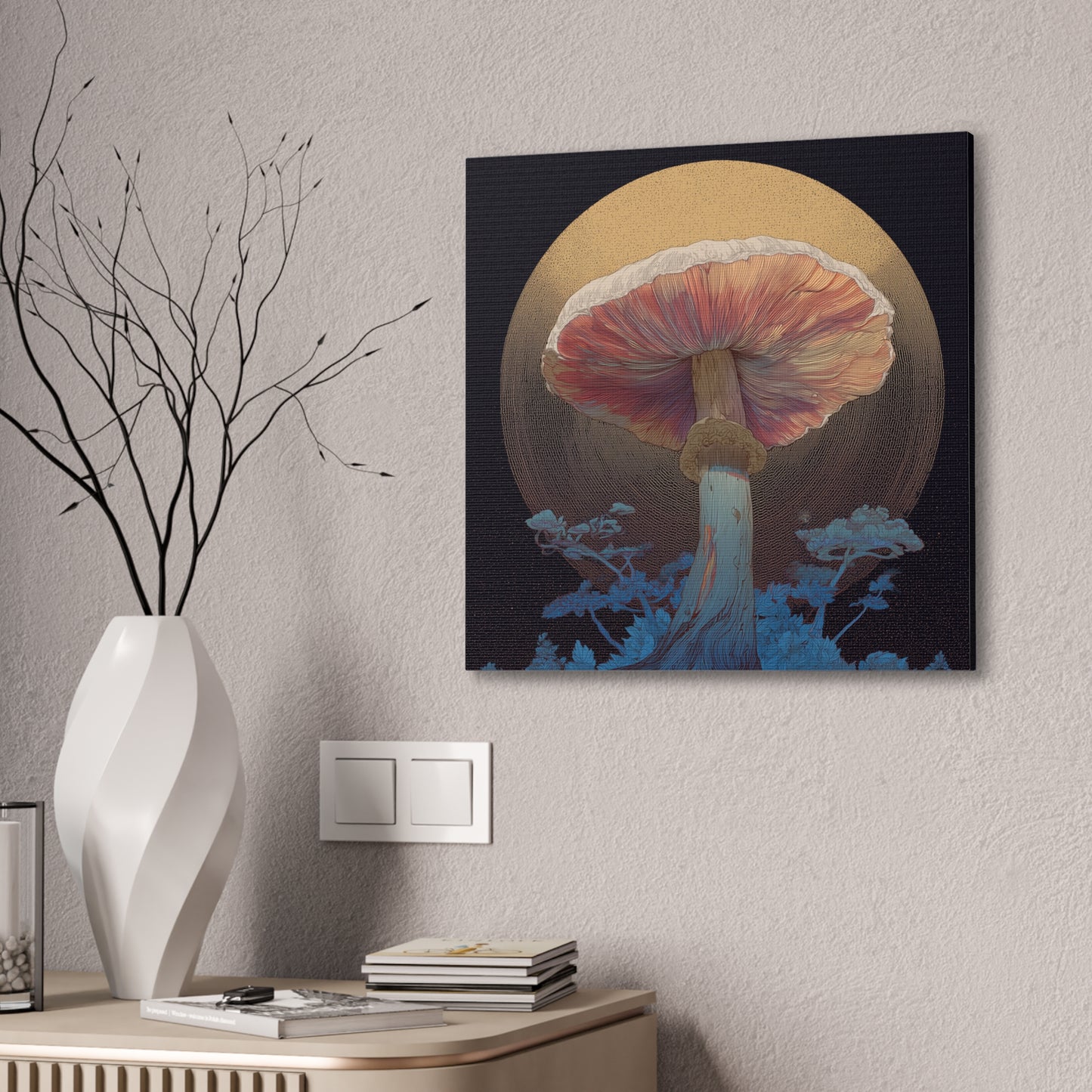 Forest Light -Mushroom Canvas Art, Stretched Wall Decor, Bohemian Home Decor, Psychedelic Wall Art, Nature-Inspired Art