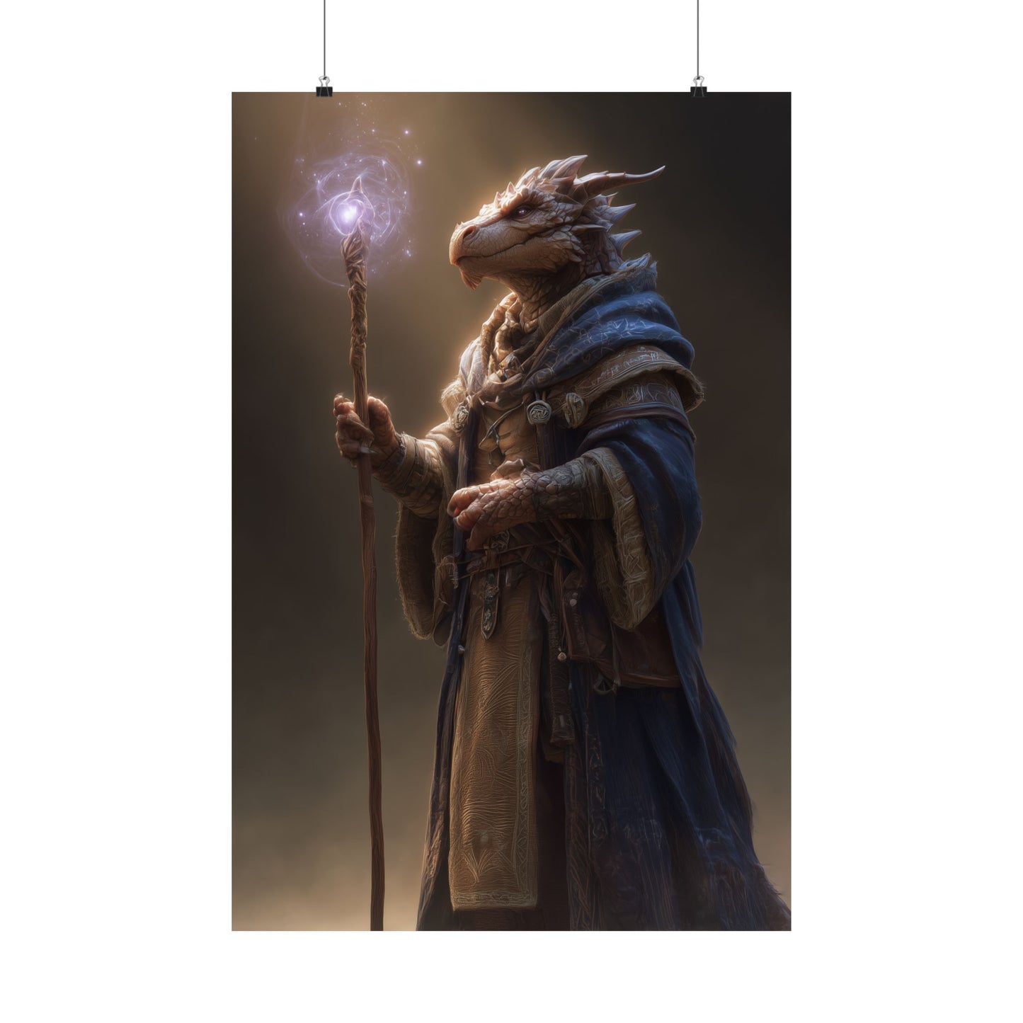 Dragonborn Wizard Satin Poster — Fantasy Dragonborn Mage Art Print