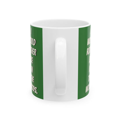 Mushroom Hunting Ceramic Mug 2 — "My Spare Time Is Spent Mushroom Hunting" Coffee Cup