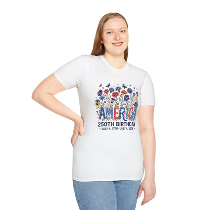 America 250th Birthday T-Shirt – July 4, 1776–2026 Patriotic Floral Tee