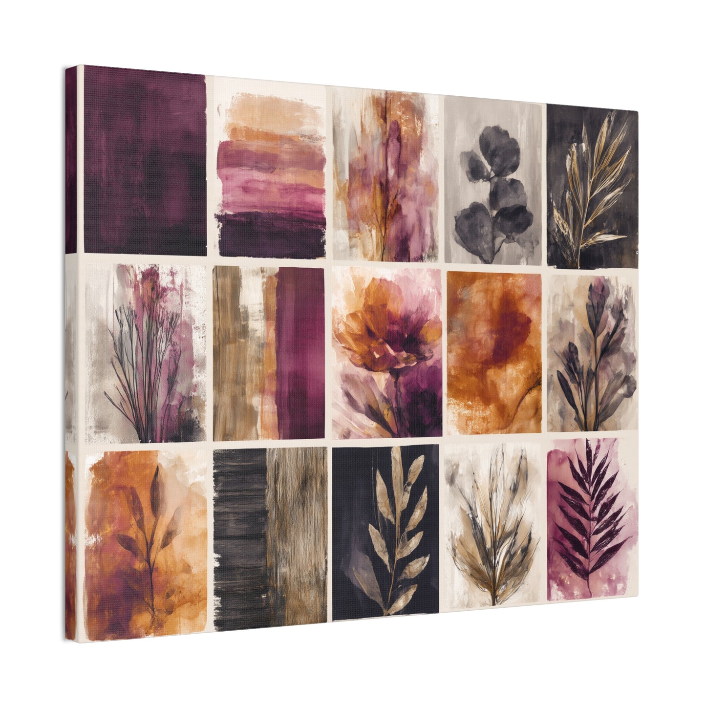 Golden Plum Series #4 Floral Canvas Wall Art, Abstract Flowers Print, Home Decor, Living Room Artwork, Purple and Gold Wall Decor