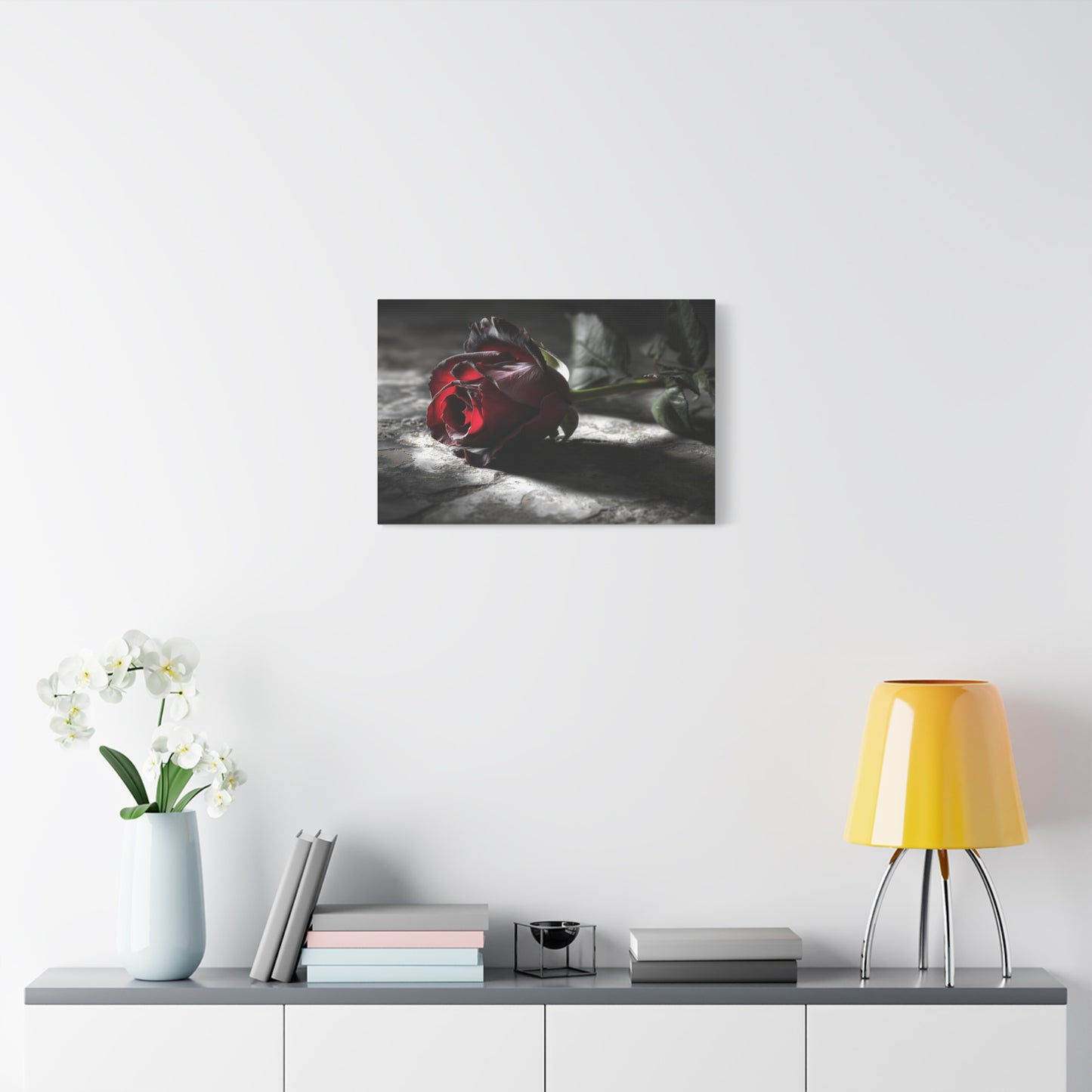Crimson Solitude: Velveteen Rose in Monochrome, Dramatic Floral Photography--1aceswild.myshopify.com