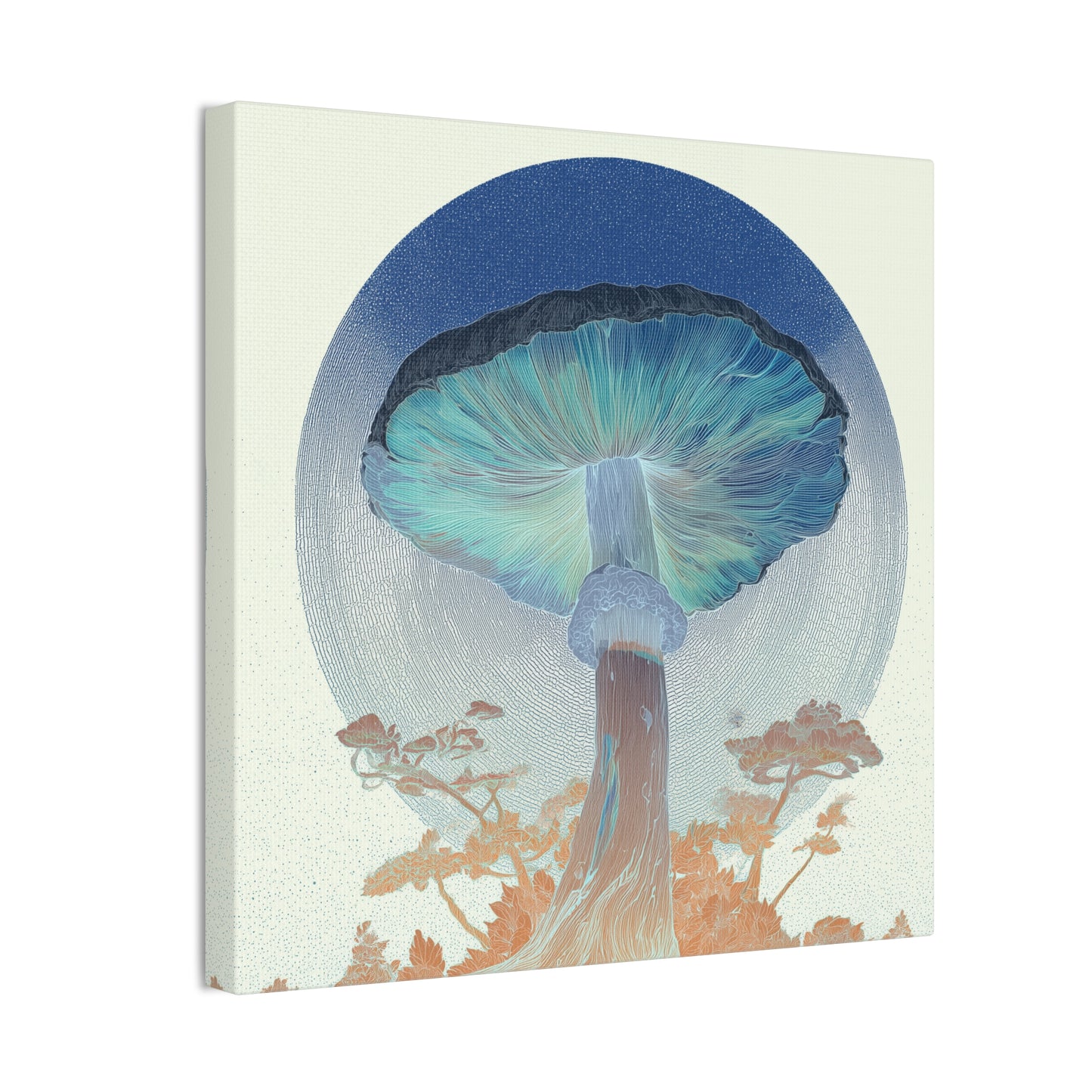 Forest Light Inverse-Mushroom Canvas Art, Stretched Wall Decor, Bohemian Home Decor, Psychedelic Wall Art, Nature-Inspired Art