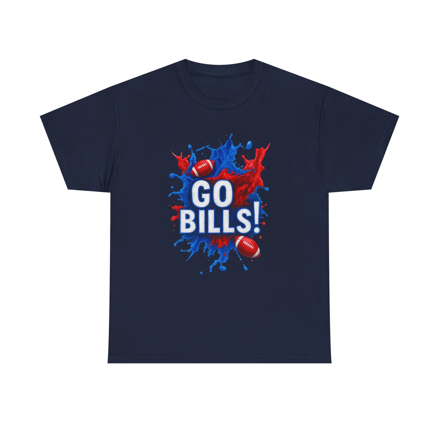 Go Bills -Cheerful Sports Tee - Go Bills! Unisex Heavy Cotton T-Shirt, Game Day Apparel, Football Fan Shirt, Spirit Wear, Gift for Sports Lovers