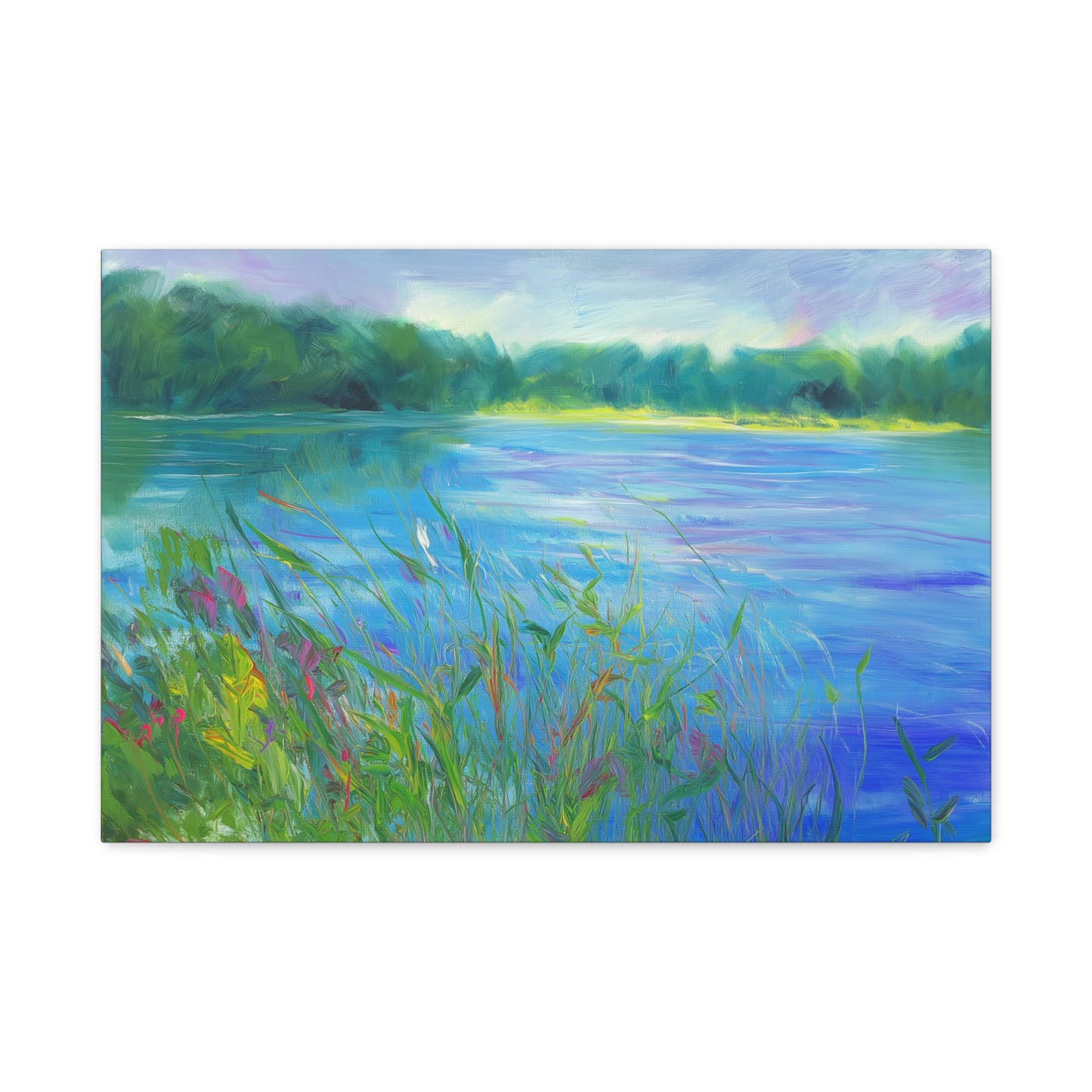 Lakeside Tranquility -- Serene Landscape Wall Art Canvas, Colorful Nature Decor,