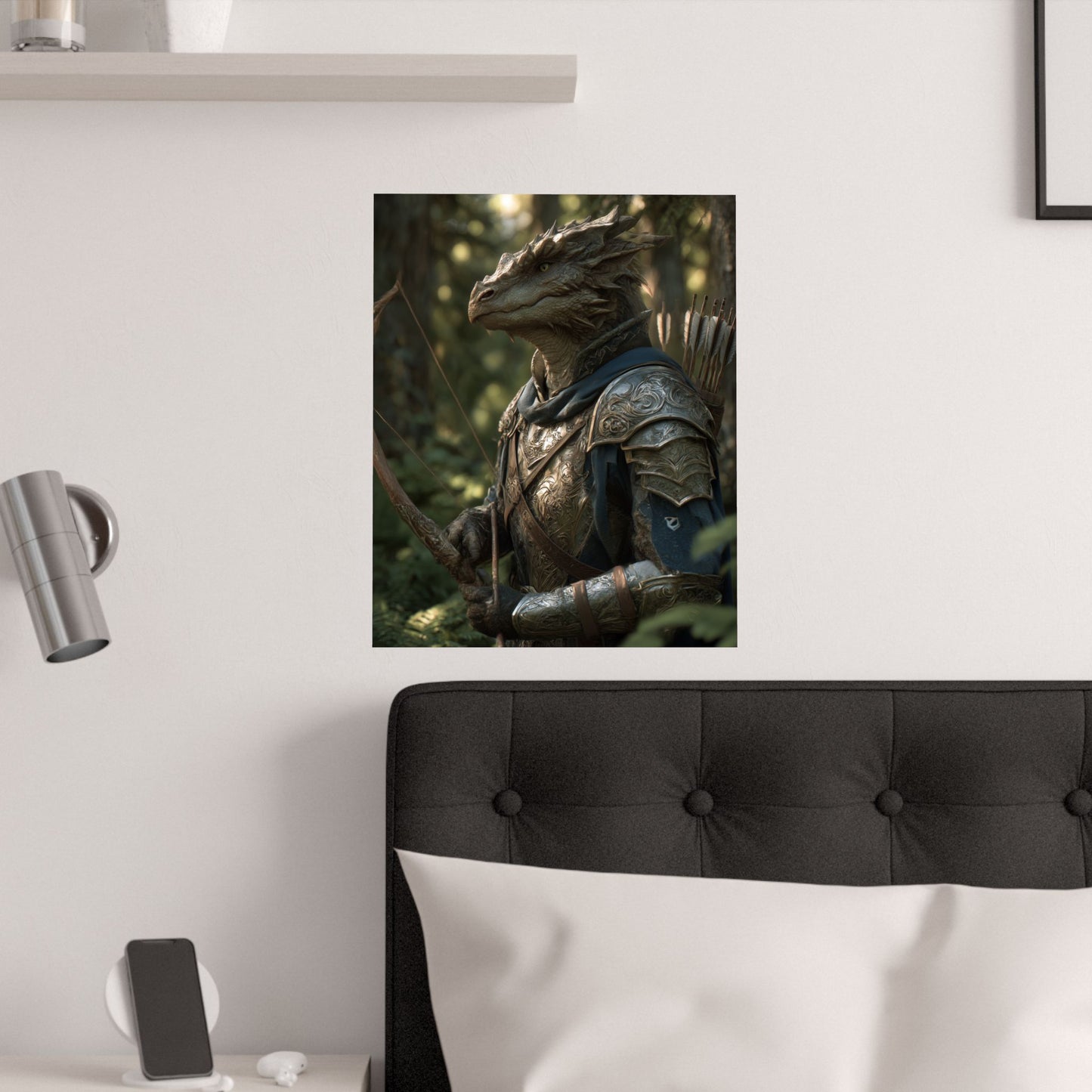 Fantasy Dragon Born Ranger Satin Paper Poster — Armored Dragon Born Ranger Wall Art