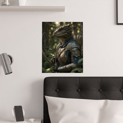Fantasy Dragon Born Ranger Satin Paper Poster — Armored Dragon Born Ranger Wall Art