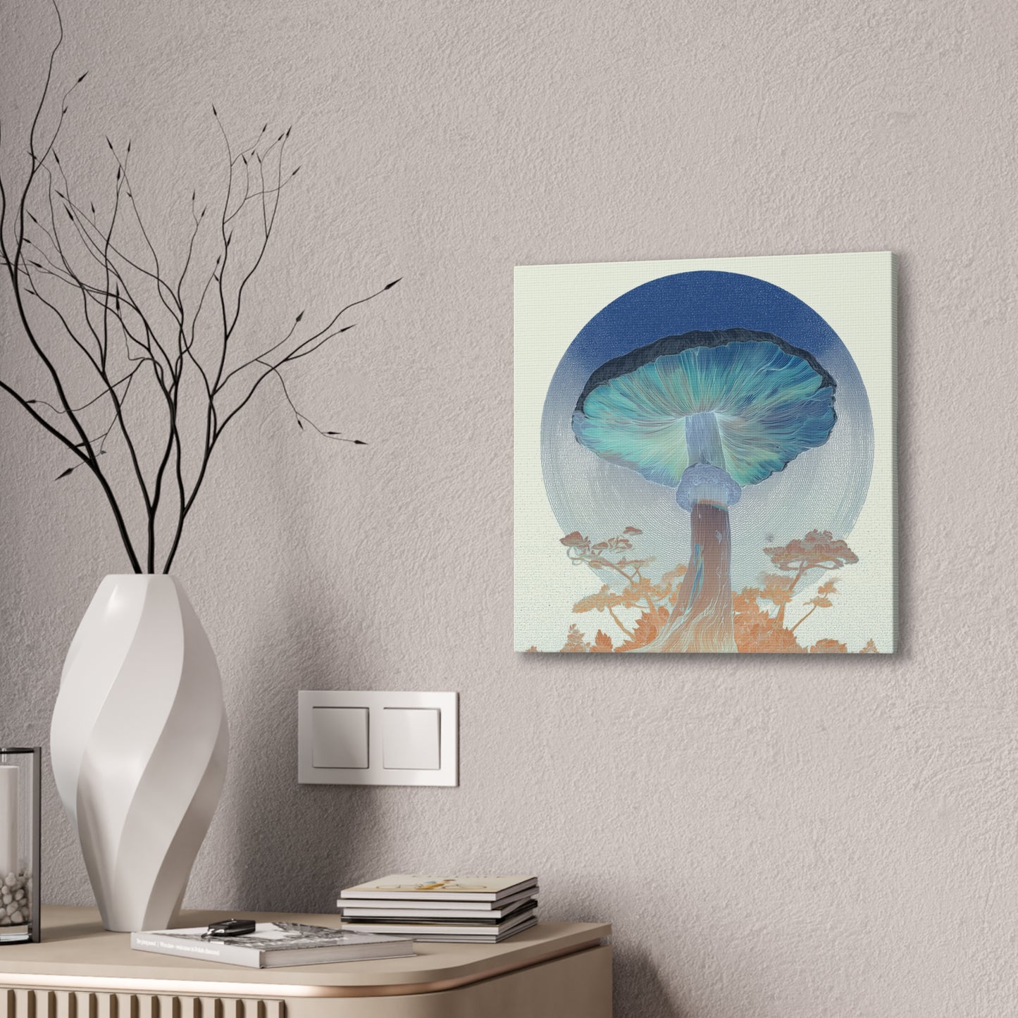 Forest Light Inverse-Mushroom Canvas Art, Stretched Wall Decor, Bohemian Home Decor, Psychedelic Wall Art, Nature-Inspired Art