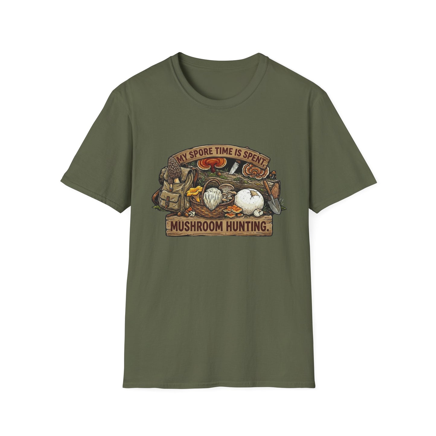 Mushroom Hunting T-Shirt — 'My Spore Time Is Spent' For Foragers & Outdoor Lovers