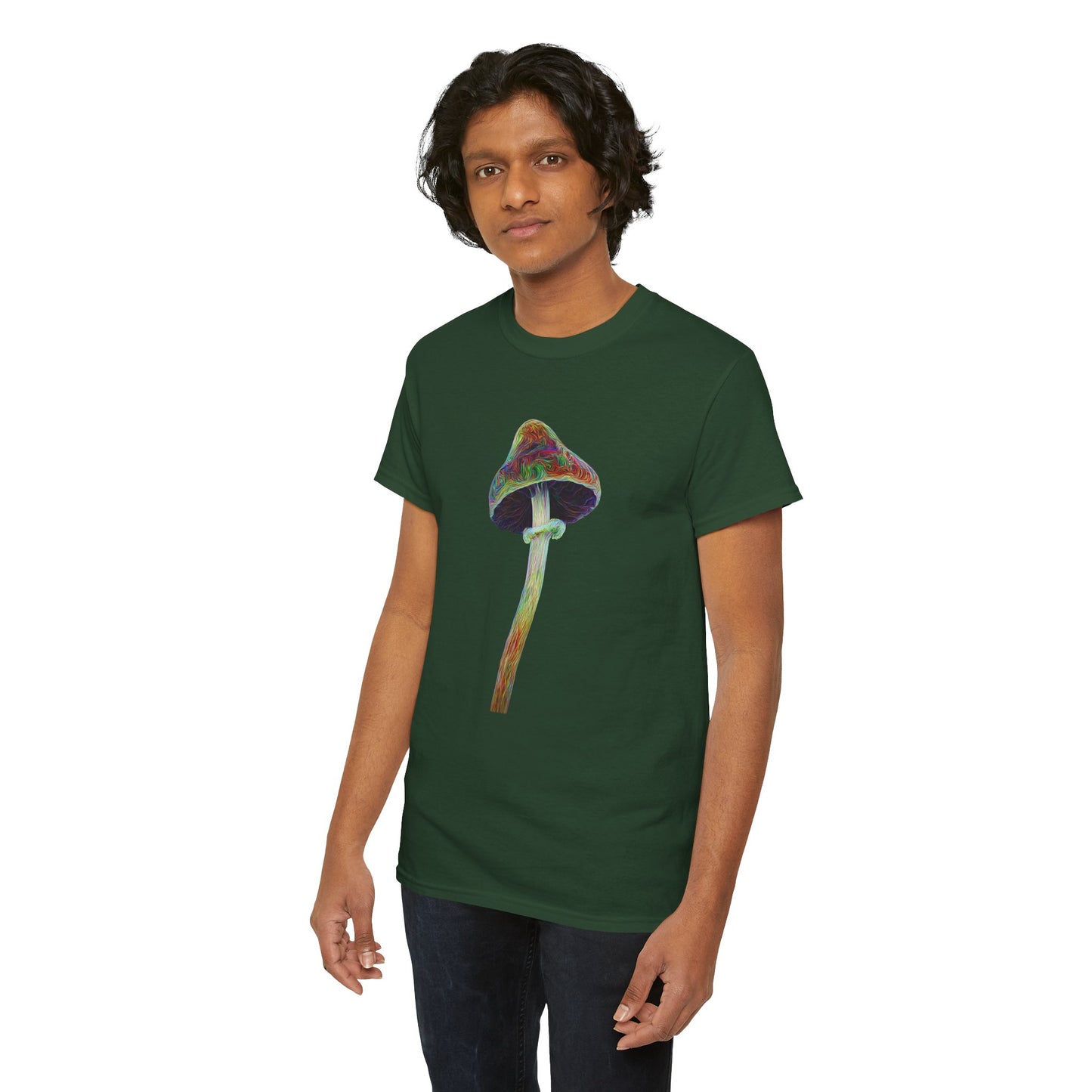 Colorful Psychedelic Mushroom2 - Tee, Unisex Heavy Cotton T-Shirt, Vibrant Graphic Shirt, Perfect for Festivals, Eco-friendly Gift, Casual Wear