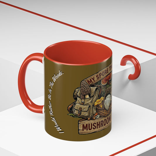 Mushroom Hunting Coffee Mug – "My Spore Time Is Spent" Rustic Forager Accent Mug
