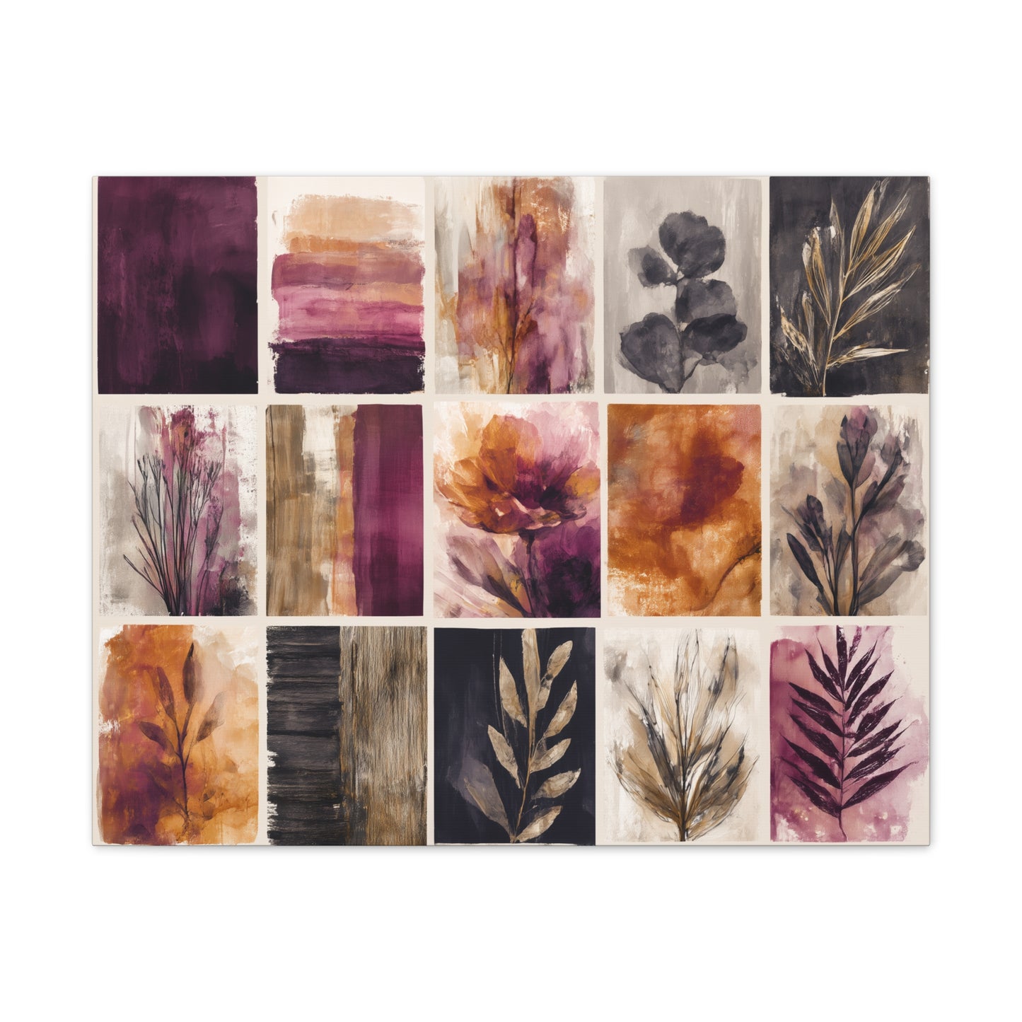 Golden Plum Series #4 Floral Canvas Wall Art, Abstract Flowers Print, Home Decor, Living Room Artwork, Purple and Gold Wall Decor