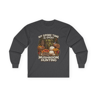 Mushroom Hunting Long Sleeve Tee — "My Spore Time Is Spent" For Foragers & Nature Lovers