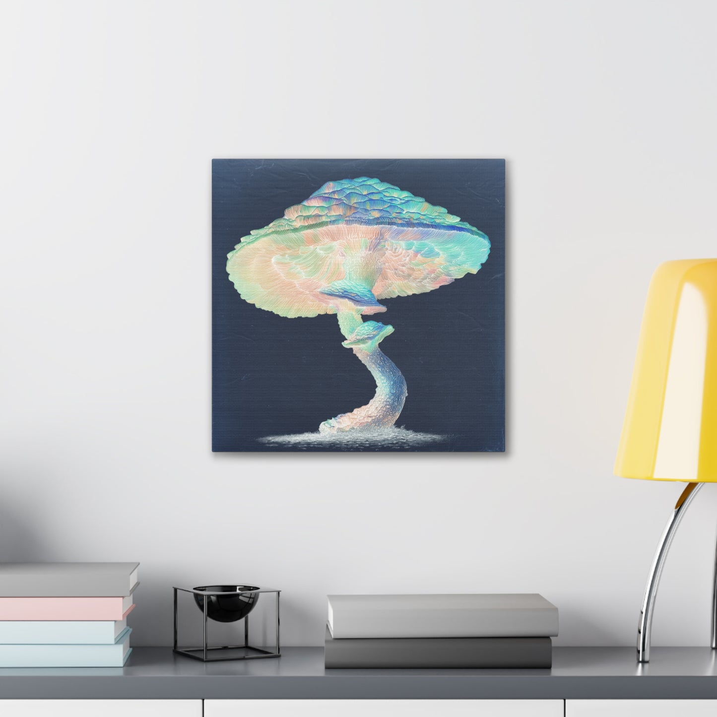 Feel the Rainbow Inverse-Mushroom Canvas Art, Stretched Wall Decor, Bohemian Home Decor, Psychedelic Wall Art, Nature-Inspired Art
