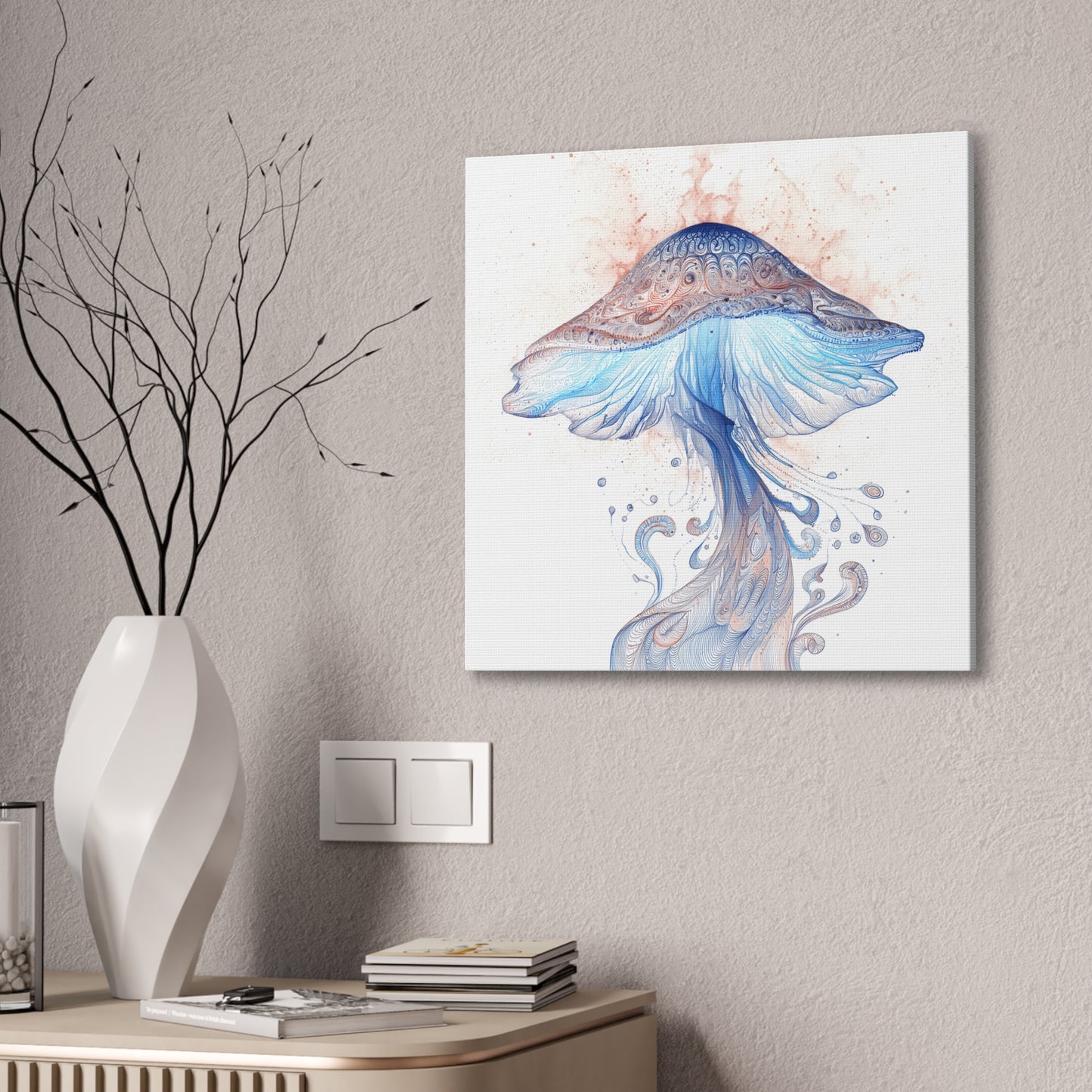 Floating High Inverse -Mushroom Canvas Art, Stretched Wall Decor, Bohemian Home Decor, Psychedelic Wall Art, Nature-Inspired Art