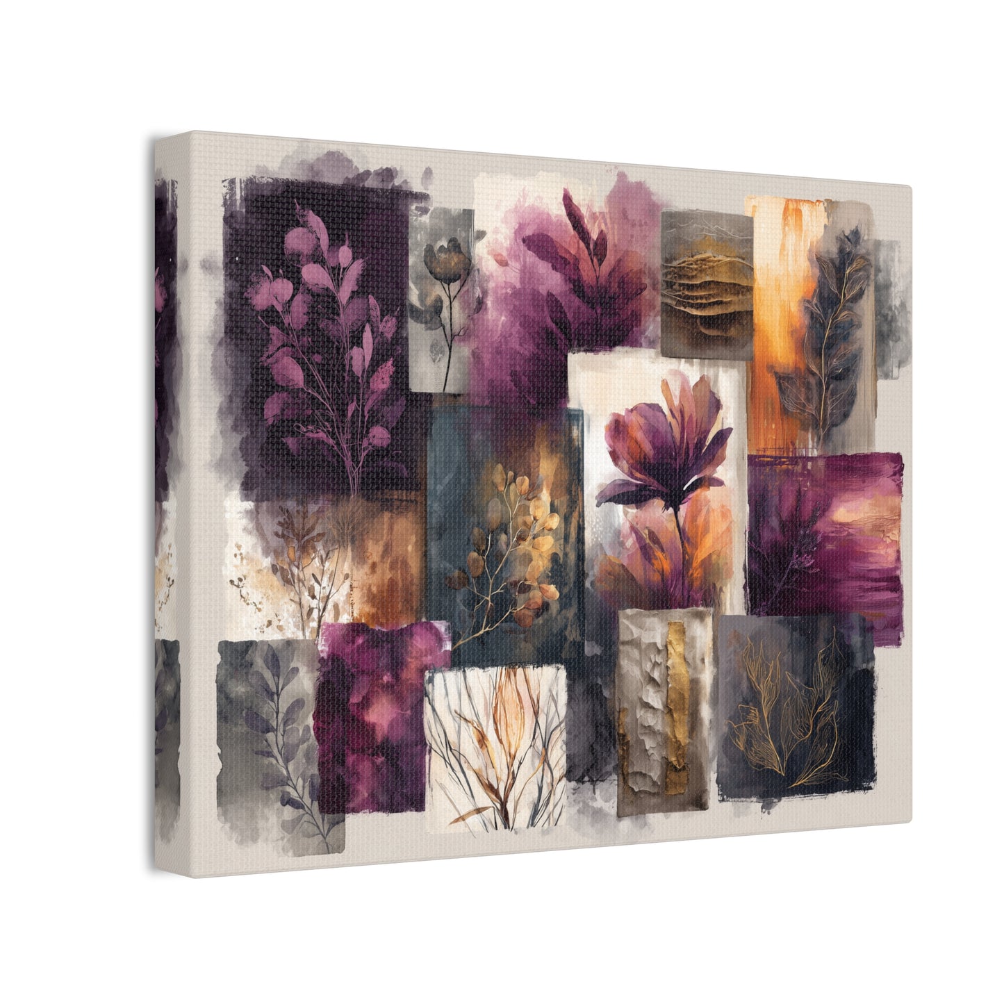 Golden Plum Series #3 Floral Canvas Wall Art, Abstract Flowers Print, Home Decor, Living Room Artwork, Purple and Gold Wall Decor