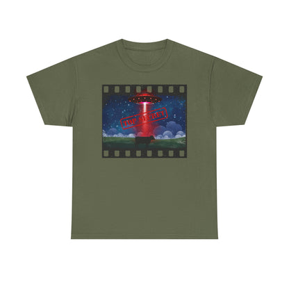 COW & UFO Tee | Unisex Heavy Cotton T-Shirt, Alien Design, Sci-Fi Merchandise, Casual Wear, Gift for Extraterrestrial Fans