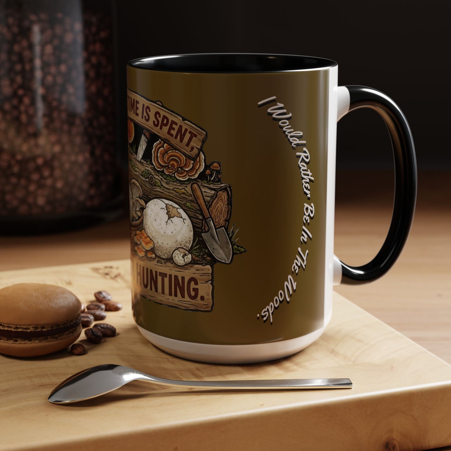 Mushroom Hunting Coffee Mug – "My Spore Time Is Spent" Rustic Forager Accent Mug