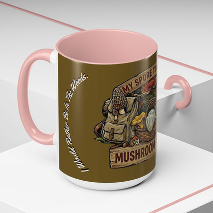 Mushroom Hunting Coffee Mug – "My Spore Time Is Spent" Rustic Forager Accent Mug