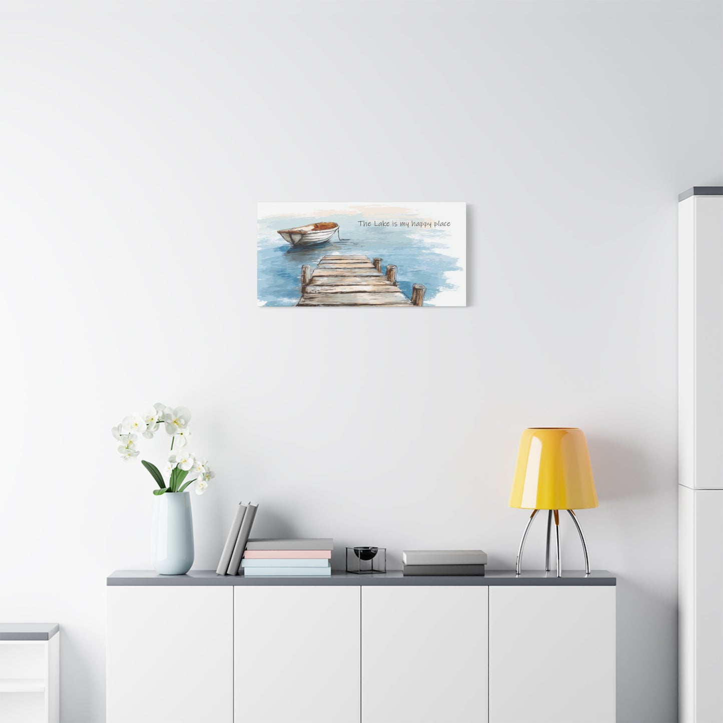 "Happy Place" Lake-Themed Canvas Wall Art, Nautical Home Decor, Relaxing Lake Vibes,