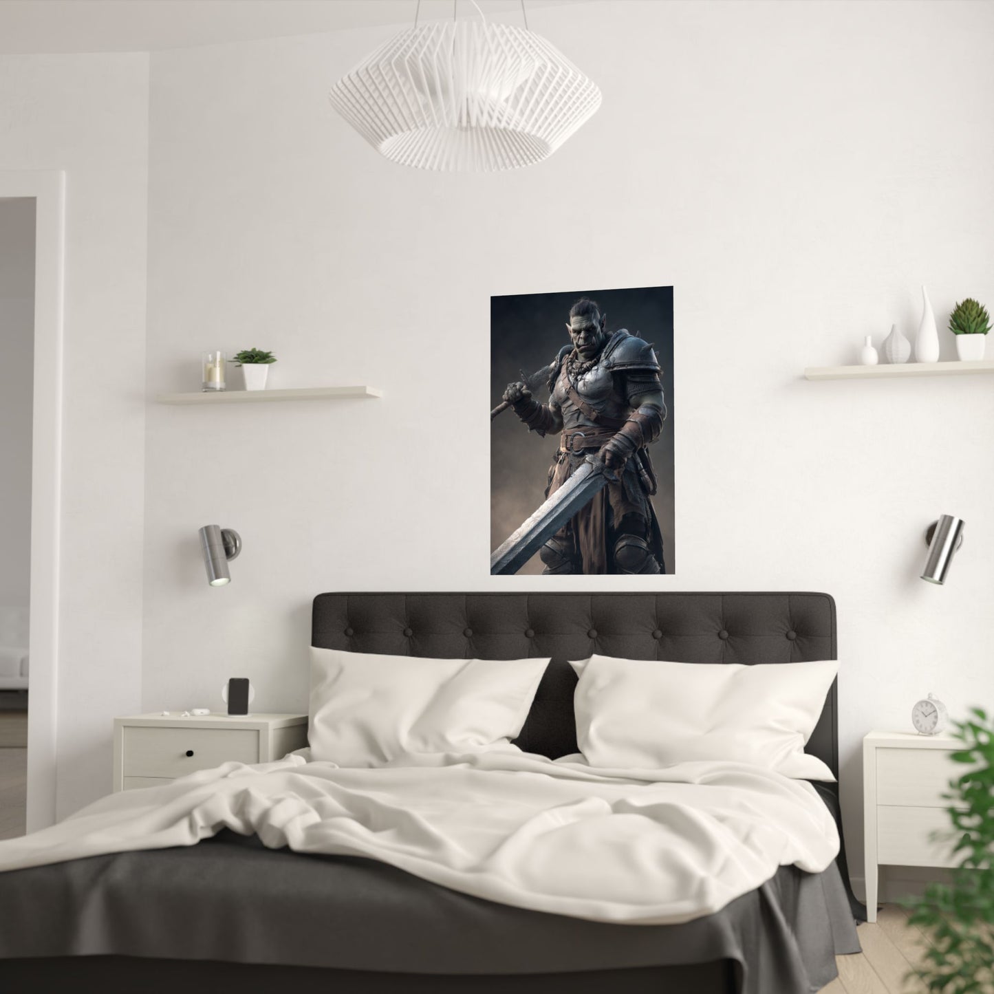 Half Orc Fighter - Fantasy Art Satin PAPER POSTER — Dark Fantasy Wall Art