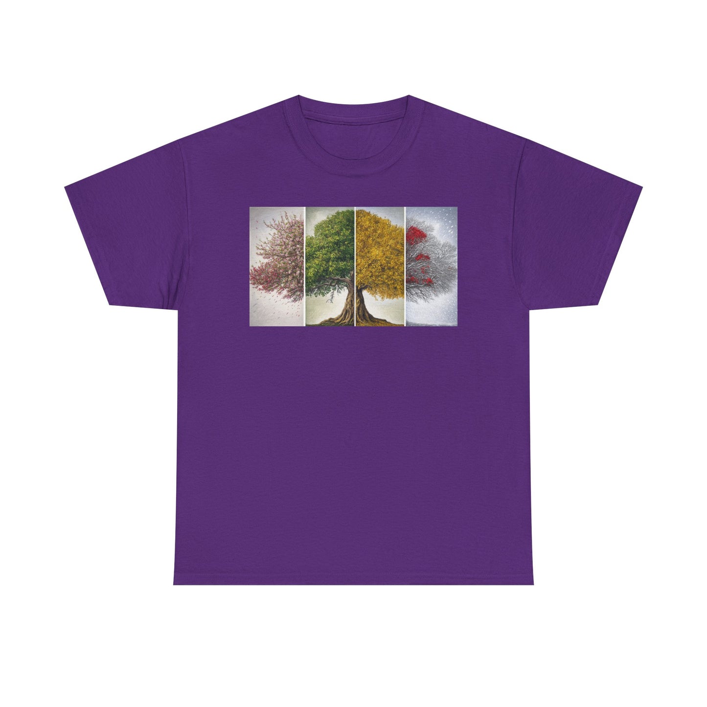 Seasonal Tree Unisex Heavy Cotton Tee | Nature Lover Gift, Fall Fashion, Eco-Friendly Apparel, Casual Wear, Outdoor Adventure