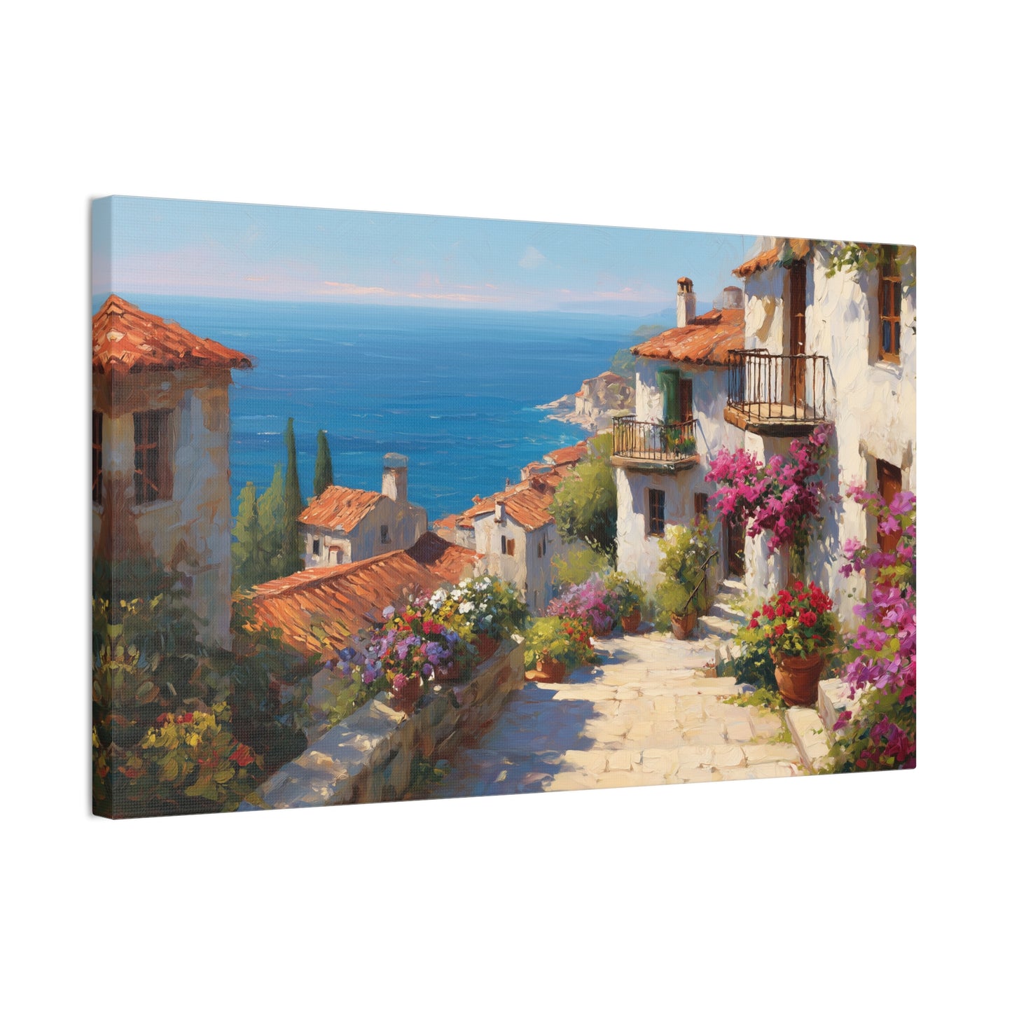 Stretched Canvas Art Print, Coastal Village Decor, Nautical Wall Art, Beach House Decor, Gift for Ocean Lovers